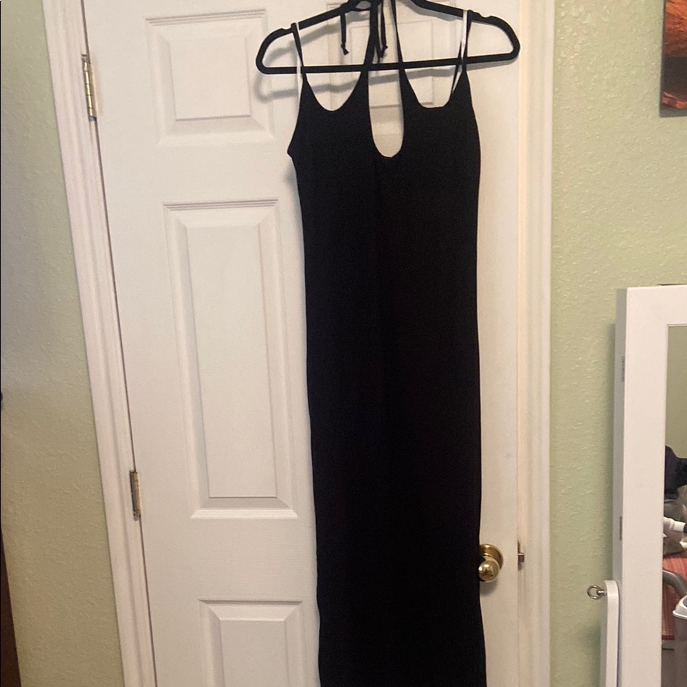 Black Maxi Backless Halter Cut Out Sheath Dress for Night Out